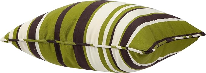 Outdoor Throw Pillow with Insert 18x18 Inch, Set of 2, Piping Edge Waterproof Fade Resistant Decorative Fluffy Pillows for Patio Furniture Chair Bench Couch Sofa - Green Striped