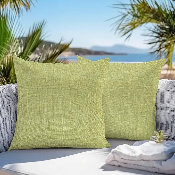 Vandarllin Outdoor Throw Pillows Covers 18x18 inch Set of 2 Waterproof Fruit Green Linen Decorative Zippered Cushion Covers for Patio Furniture, Farmhouse Pure Color Lumbar Pillowcases