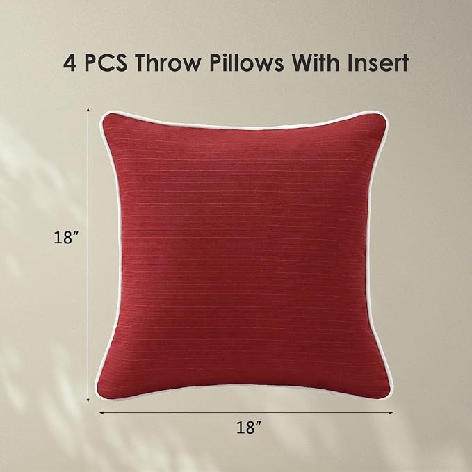 Unimatta Decorative Outdoor Water Repellent Throw Pillows with Inserts, Set of 4, 18" x18" Pillows for Patio, Backyard, Bed, Couch, and Patio Furniture, Red
