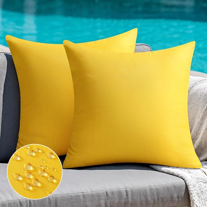 Premillow Outdoor Pillow Covers, Waterproof Pillow Covers, 20x20, Set of 2 | Decorative Waterproof Pillow Covers, Solid Linen Pillowcase,Summer Farmhouse Cushion Case for Patio Garden Balcony Couch Sofa