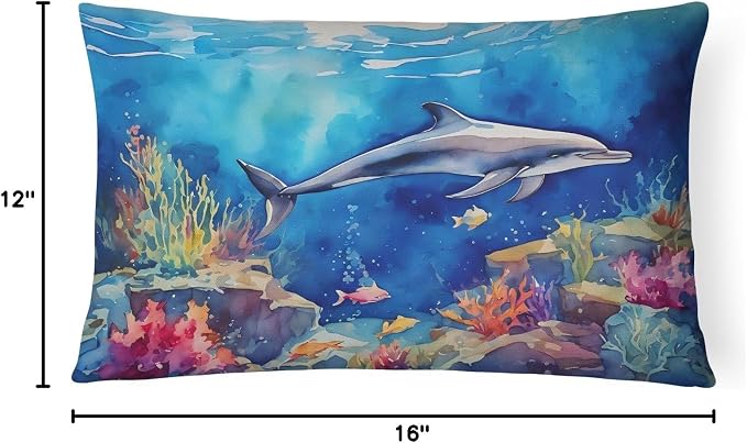 Caroline's Treasures DAC2785PW1216 Dolphin Throw Pillow Machine Washable, Indoor Outdoor Decorative Pillow for Couch, Bed or Patio, 12HX16W