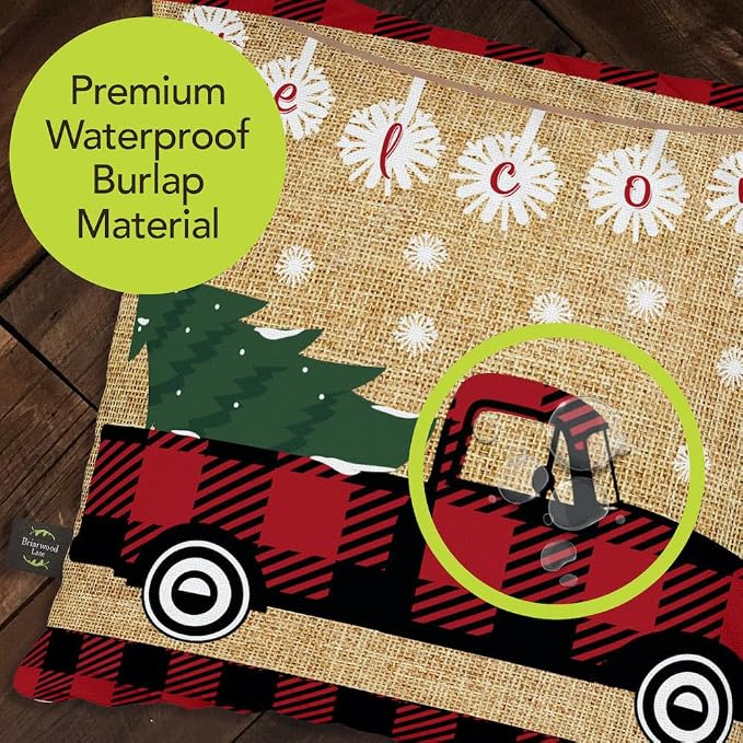 Briarwood Lane Indoor/Outdoor Pillow 17x17 Red Checkered Truck Christmas Decorative for Christmas Pillow
