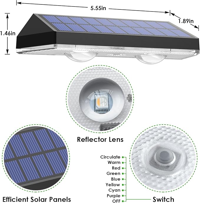 LIANGLOME Solar Fence Lights Outdoor, 2PK RGB Solar Lights for Outside Backyard, Patio, Deck Fence, Stair Handrail, Pool and Wall