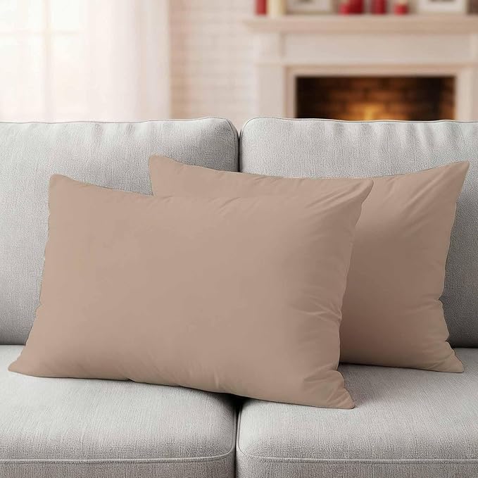 Lumbar Pillow Covers 12 x 20 Inches, Beige Solid Color Waterproof Throw Pillow Cover Set of 2, Aesthetics Contemporary Luxury Decorative Rectangle Cushion Covers for Patio/Couch/Garden