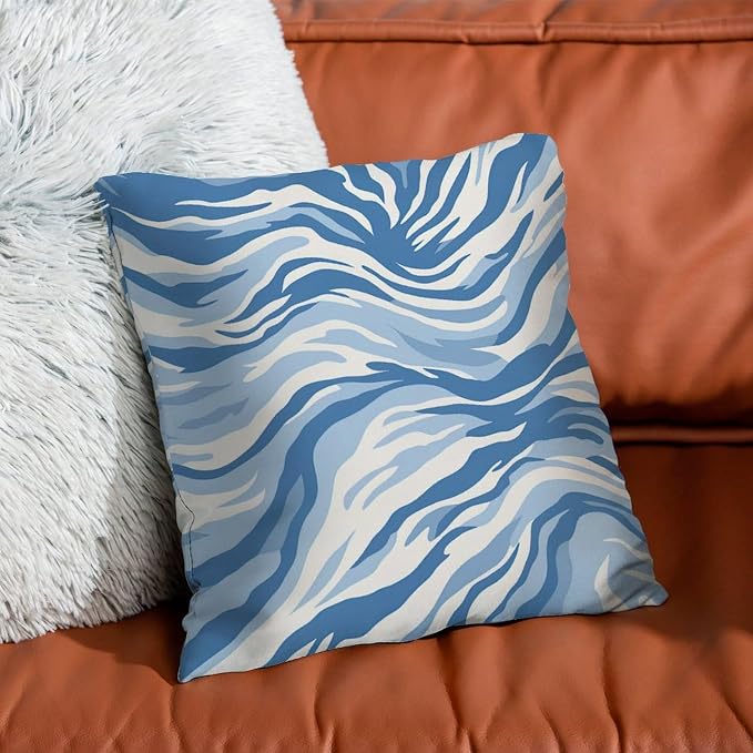 Cushion Cases Blue Tiger Print Cushion Cover Abstract Animal Tiger Print Pillow Cover Accent Modern Decorative Pillow Covers for Patio Couch Bench 22x22 in