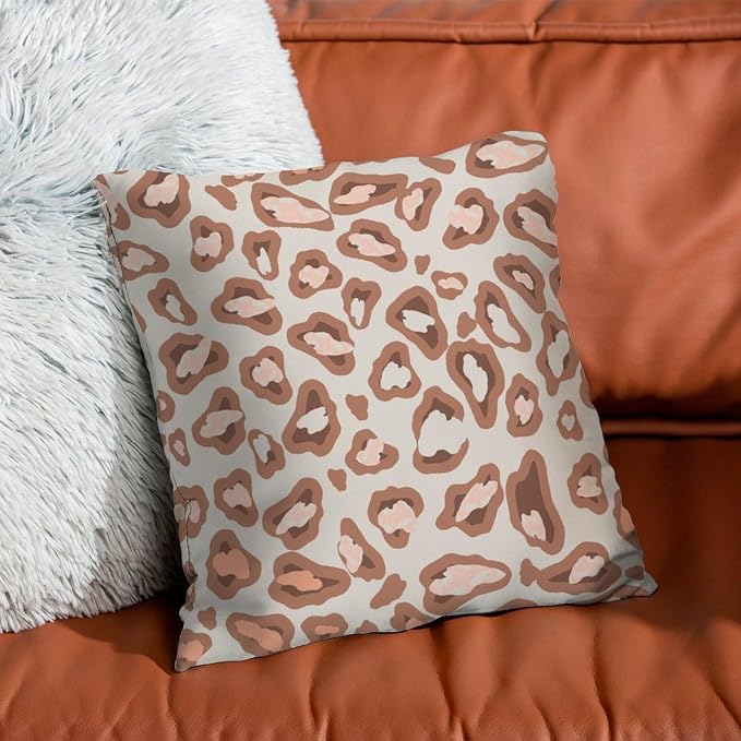 Cushion Cases Chinoiserie Cheetah Print Throw Pillow Covers Farmhouse Brown and Light Gray Pillow Cover Accent Farmhouse Decor Pillow for Patio Furniture Porch 22x22 in