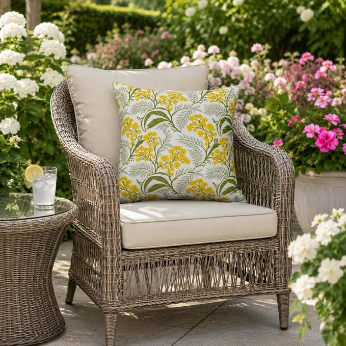 Waterproof Outdoor Throw Pillows with Inserts 18 x 18 Inch | Pack of 2 Patio Decorative Pillows, Square Outdoor Pillows for Patio Furniture Porch Garden Deck Balcony Couch and Sofa
