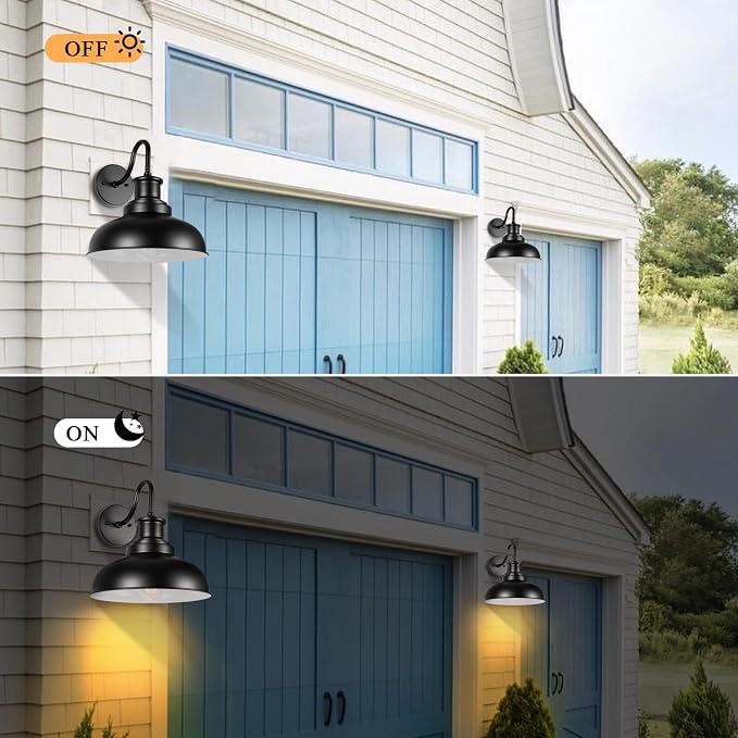 Outdoor Barn Lights Outdoor Wall Sconces Farmhouse Exterior Wall Mount Light Vintage Outside Wall Lighting Fixture Industrial Black White Lanterns for Porch, Entryway, Garage, 2 Pack