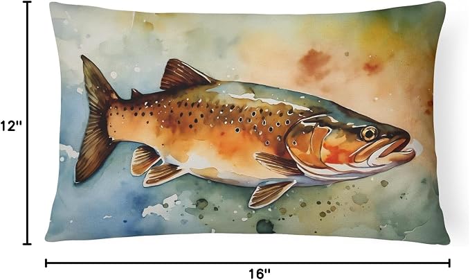 Caroline's Treasures DAC2779PW1216 Brown Trout Throw Pillow Machine Washable, Indoor Outdoor Decorative Pillow for Couch, Bed or Patio, 12HX16W