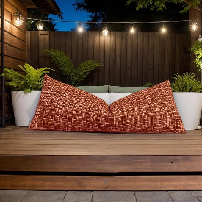 Kevin Textile Outdoor Waterproof 14"x36" Pillow Cover 1 Pack, Burnt Orange | Fall Water Resistant, Faux Linen Yarn-dyed, Woven Texture Throw Pillow Covers for Tent Patio Garden Couch Sofa