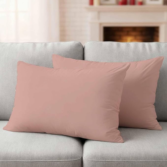 Lumbar Pillow Covers 12 x 20 Inches, Pink Pure Color Waterproof Throw Pillow Cover Set of 2, Aesthetics Contemporary Luxury Decorative Rectangle Cushion Covers for Patio/Couch/Garden