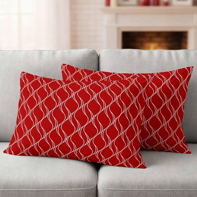 Red White Stripes Outdoor Pillow Covers 20x12 Inch Lumbar Pillow Covers Set of 2 Waterproof Decorative Throw Pillow Cases Simple Geometric Modern Monochrome Cushion Covers for Patio Furniture Garden