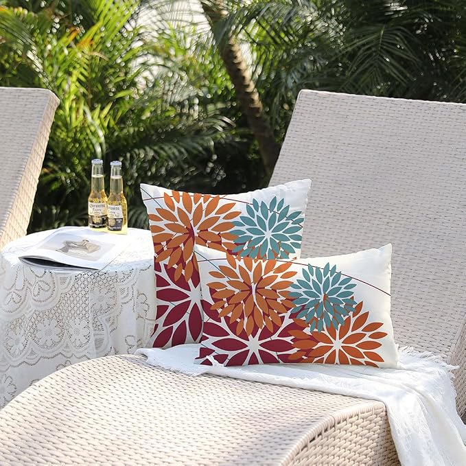 DFXSZ Pack of 2 Outdoor Waterproof Throw Pillow Covers 12x20 Burnt Orange | Polyester Spring Summer Fall Floral Decorative Cushion Cases(NO INSERT),For Couch Patio Funiture Garden Home Decor