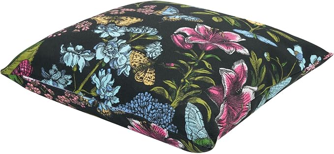 Throw Pillow Covers Set of 2, Outdoor Indoor Waterproof Patio Throw Pillowcase Shell 18x18 Inch, Square Cushion Case for Couch Sofa Garden Farmhouse-Black Butterfly Flower