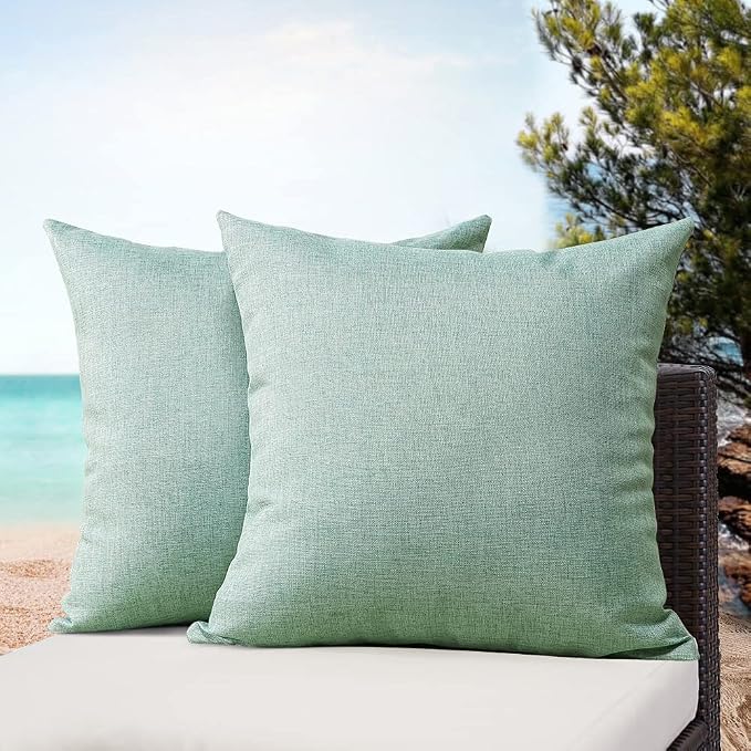 OTOSTAR Pack of 2 Decorative Outdoor Waterproof Throw Pillow Covers 18x18 Inch Garden Square Pillow Cases Outdoor Pillow Covers Cushion Case Patio Pillow Shells for Sofa Couch Tent Bench Decor (Mint)