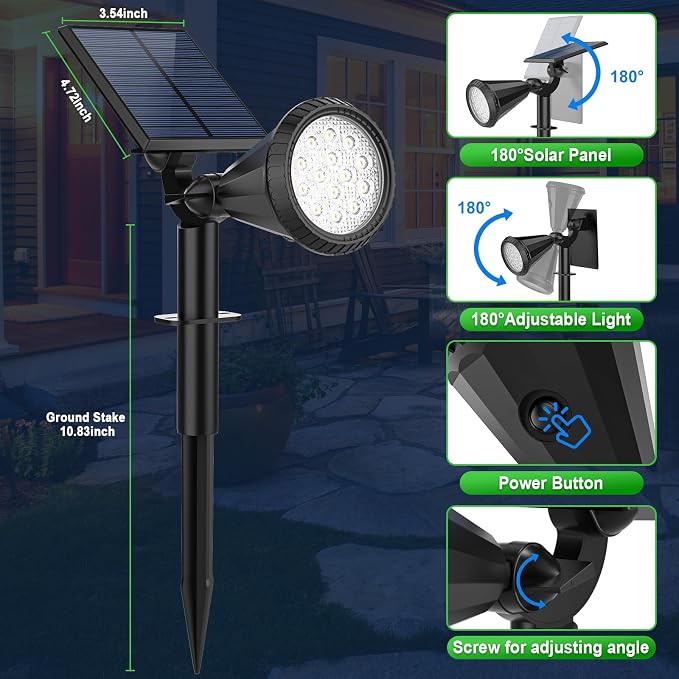 Tadyreal Solar Lights Outdoor Waterproof 180° Adjustable Landscape Spot Lights for Yard 4 Lighting Modes Solar Powered Spotlights for Pathway Garden Outside Wall Pool Porch (6 Pack, Cool White)
