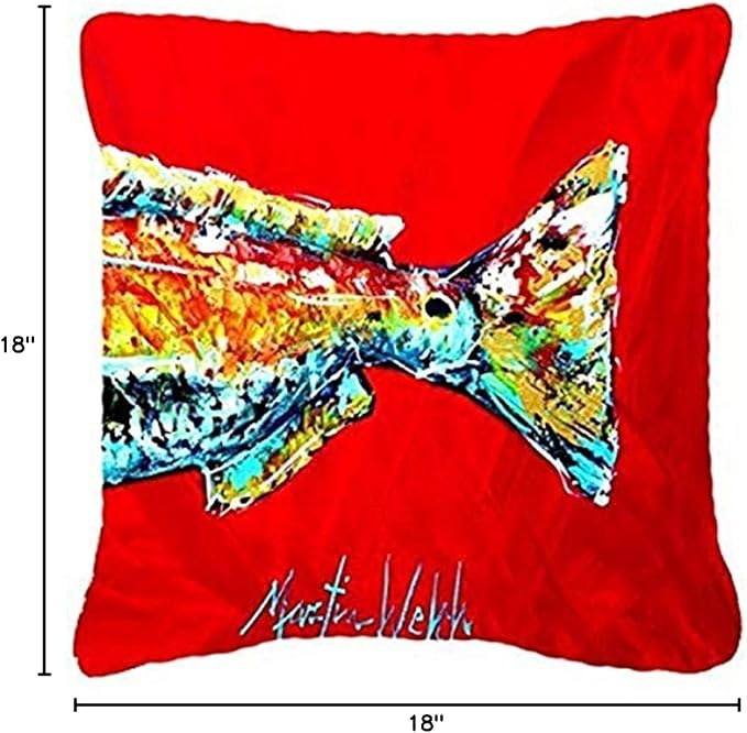Caroline's Treasures MW1141BPW1818 Red Fish Alphonzo Tail Fabric Decorative Pillow Machine Washable, Indoor Outdoor Decorative Pillow for Couch, Bed or Patio, 18Hx18W