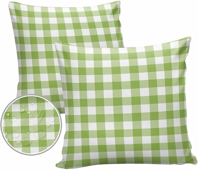 Outdoor Waterproof Throw Pillow Covers Set of 2 Sage Green Buffalo Check Plaid Pillowcases 16x16 Inches Farmhouse Style Patio Decorative Pillows Cushion Case Patio Pillows for Couch Bed Chair Garden