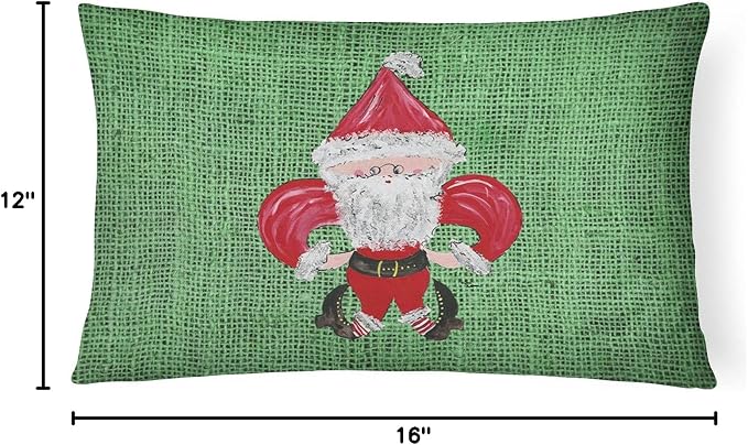 Caroline's Treasures 8746PW1216 Christmas Santa Fleur de lis Canvas Fabric Decorative Pillow Machine Washable, Indoor Outdoor Decorative Pillow for Couch, Bed or Patio, 12HX16W