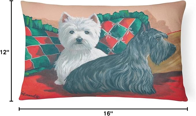 Caroline's Treasures PPP3277PW1216 Westie and Scottie Great Scots Canvas Fabric Decorative Pillow Machine Washable, Indoor Outdoor Decorative Pillow for Couch, Bed or Patio, 12HX16W