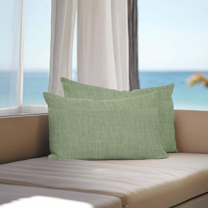 Vandarllin Outdoor Throw Pillows Covers 20x12 inch Set of 2 Waterproof Sage Green Linen Decorative Zippered Cushion Covers for Patio Furniture, Farmhouse Pure Color Lumbar Pillowcases