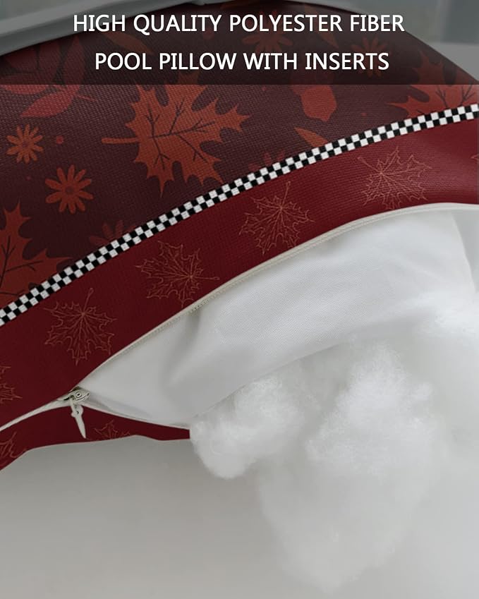 Outdoor Pillows Covers with Inserts Thanksgiving Maple Leaves Retro Red Waterproof Recliner Pillow with Adjustable Strap Throw Pillows for Patio Furniture Pool Lounge Chair, 11x16 inch, 1PCS