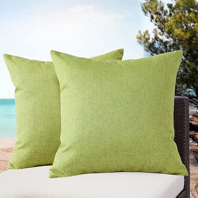 OTOSTAR Pack of 2 Outdoor Waterproof Decorative Pillow Covers 18x18 Inch Square Garden Throw Pillow Covers Outdoor Pillow Cases Cushion Case Patio Pillows for Couch Tent Sofa Furniture Decor (Green)