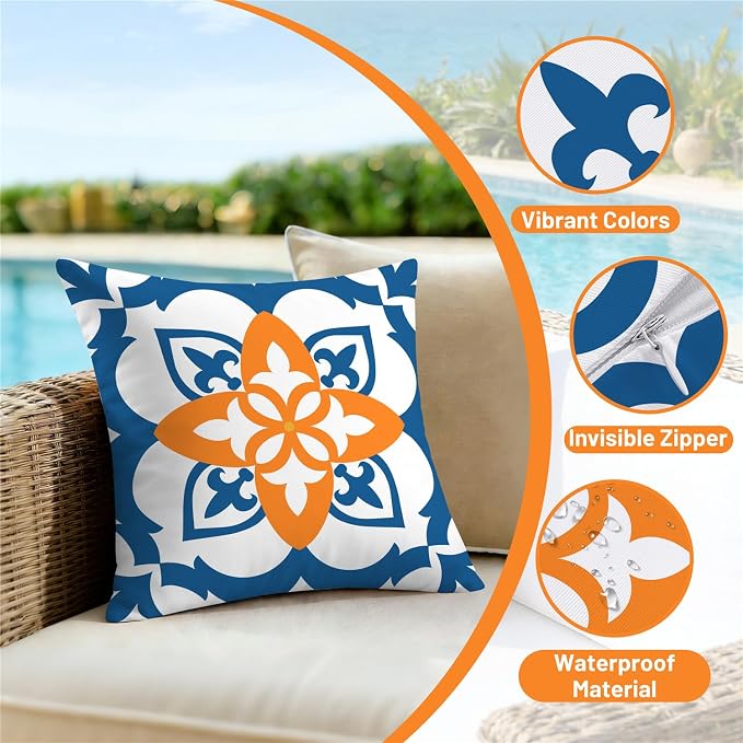 NIGHTWISH Outdoor Waterproof Pillow Covers 18x18 Set of 4 Yellow Boho Decorative Throw Pillows Floral Cushion Cases for Patio Furniture Bench Couch Sunbrella