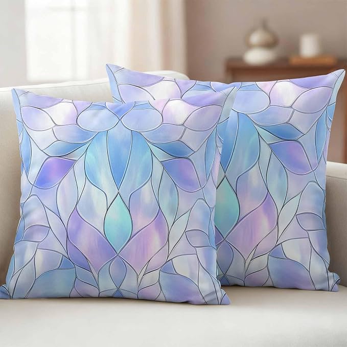 Abstract Art Outdoor Pillow Covers Set of 2 Gradient Stained Glass Fragments Modern Waterproof Throw Pillow Cover Decorative Cushion Cases for Patio Porch Garden 16X16 Inch