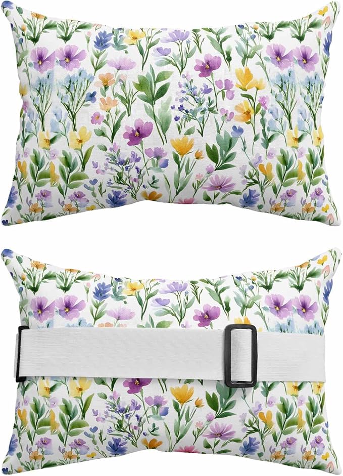 Pack of 2 Outdoor Lumbar Cushions with Inserts, Spring Flower Watercolor Plant Leaf Farm Waterproof Fluffy Fade Body Pillows, Patio Furniture Pillow for Home Balcony Garden Decor 11x16IN