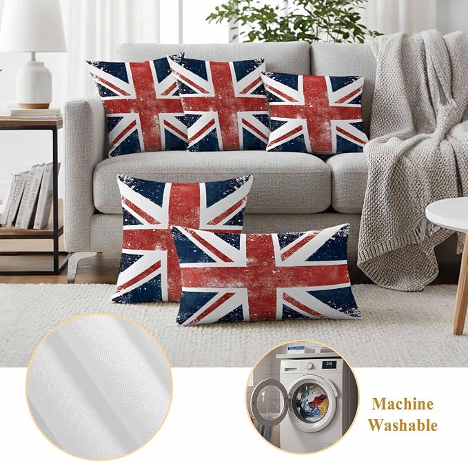 4th of July Outdoor Throw Pillows Covers 26x26 inch Set of 2 Waterproof British Flag Decorative Zippered Cushion Covers for Patio Furniture, Vintage Mottled National Flag Lumbar Pillowcases