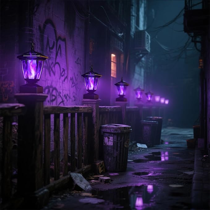 Dynaming Solar Flame Post Cap Lights Outdoor, Halloween Flickering Purple Flame Post Lights, Solar Powered LED Lantern Waterproof for Garden Deck Fence Patio, Fit 4x4, 5x5 or 6x6 Wooden Posts, 2 Pack