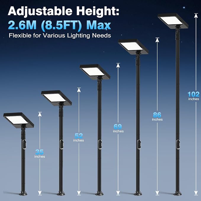100" Solar Lamp Post Lights with Pole & Remote, Outdoor IP65 Waterproof 420 LEDs Solar Street Lights, Black Metal Flood Solar Motion Pathway Lights for Yard, Garden, Patio, Lawn, Garage