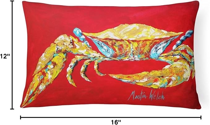 Caroline's Treasures MW1116PW1216 Crab Blue on Red, Sr Canvas Fabric Decorative Pillow Machine Washable, Indoor Outdoor Decorative Pillow for Couch, Bed or Patio, 12HX16W