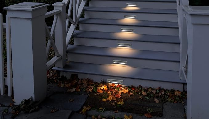 6-Pack Low Voltage 9-15V AC/DC LED Linear Step Lights, 2W Landscape Cutoff Stair Riser Light, Outdoor Waterproof Accent Lighting Fixtures, Die-cast Aluminum with White Powder Coated Finish