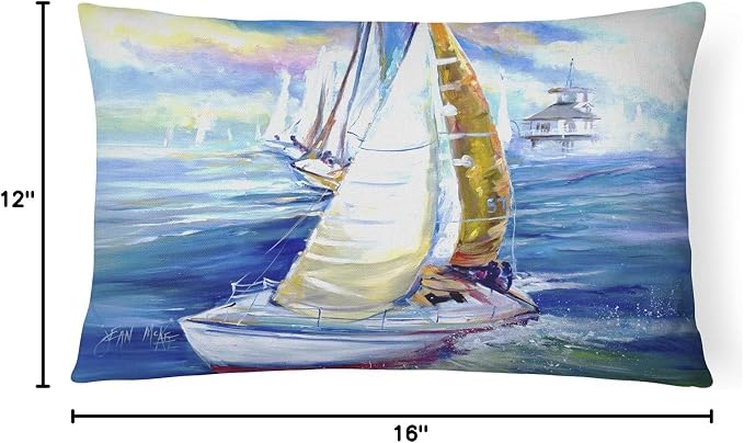 Caroline's Treasures JMK1073PW1216 Rock My Boat Sailboats Canvas Fabric Decorative Pillow Machine Washable, Indoor Outdoor Decorative Pillow for Couch, Bed or Patio, 12HX16W