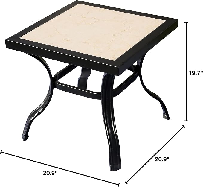 LOKATSE Home Outdoor Patio Bistro Side End Table Square Metal Frame Removable Tile Table Top Dining Coffee Table for Garden Swimming Pool Outdoor Patio Furniture