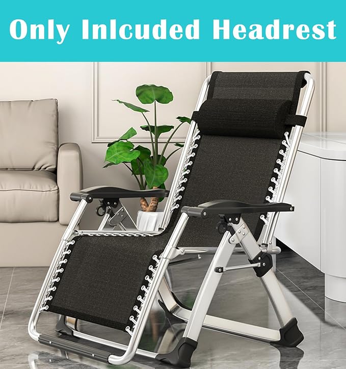 Lounge Chair Pillows with Strap 2 Pack Zero Gravity Chair Pillow Replacement 16.2" Long Neck Pillow for Recliner Outdoor Chaise Lounger Adirondack Patio Lawn Chairs, Black
