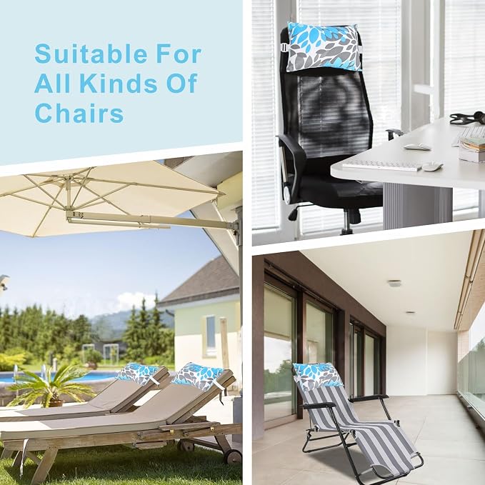 JMGBird Lounge Chair Pillow White Outdoor Pillows with Adjustable Straps | 10x16 Waterproof Outdoor Pillow covers with insert 4 Throw Pillows Headrest Cushions for Pool Patio Beach Chair