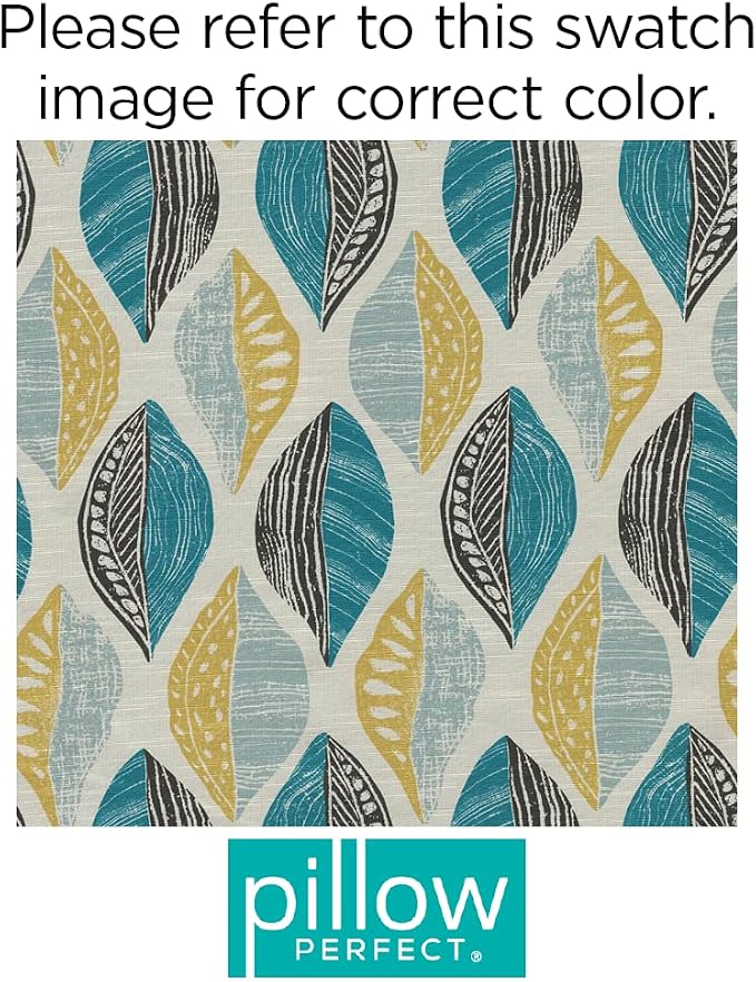 Pillow Perfect Botanical Indoor/Outdoor Throw Pillows, 2 Count, Lumbar - 11.5" x 18.5", Blue Leaf Block Teal/Citron