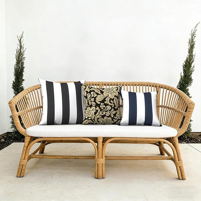 Outdoor Throw Pillow Covers 18x18 Inch, Decorative Pillow Covers for Patio Furniture, Jacobean Black Modern Cushion Cases for Garden Couch Home Sofa, Pack of 2