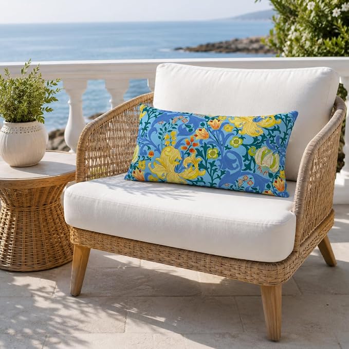 Pack of 2 Patio Lumbar Pillows 12"x20" | Fade Resistant Outdoor Waterproof Lumbar Pillow with Inners Decorative Garden Lumbar Cushions for Home Patio Terrace Sofa