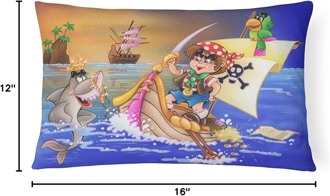 Caroline's Treasures APH6105PW1216 Boy Playing Piriate with Dolphin Canvas Fabric Decorative Pillow Machine Washable, Indoor Outdoor Decorative Pillow for Couch, Bed or Patio, 12HX16W
