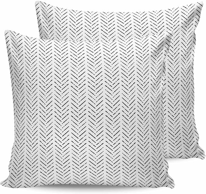 Black White Striped Outdoor Pillow Covers Waterproof,All Weather Cushion Case Set of 2 Decorative Pillowcases for Sofa Couch Bed Decor Patio Furniture 16"x16" Contemporary Minimalist Geometric