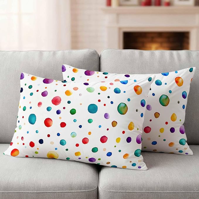 Color Polka Dot Outdoor Pillow Covers Set of 2 Abstract Watercolor Bubbles Modern Waterproof Throw Pillow Cover Decorative Cushion Cases for Patio Porch Garden 20X12 Inch