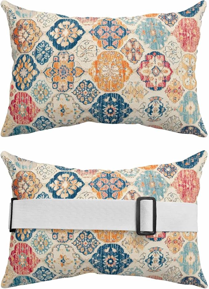 Pack of 2 Outdoor Lumbar Cushions with Inserts, Vintage Boho Ethnic Abstract Art Texture Waterproof Fluffy Fade Body Pillows, Patio Furniture Pillow for Home Balcony Garden Decor 12x20IN