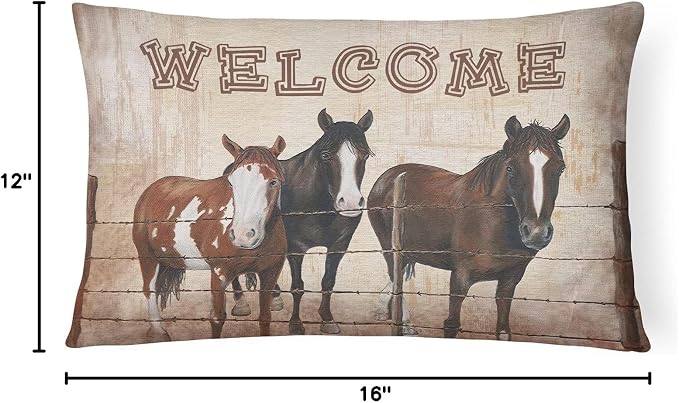 Caroline's Treasures SB3059PW1216 Welcome Mat with Horses Canvas Fabric Decorative Pillow 100% Machine Washable Pillow, Indoor or Outdoor Decorative Throw Pillow for Couch, Bed or Patio