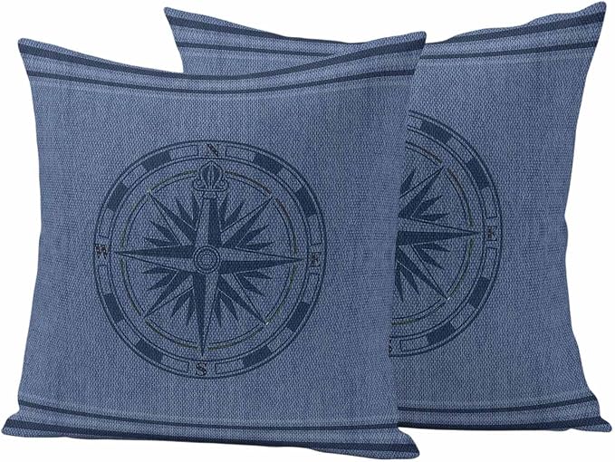 Compass Navigation Outdoor Waterproof Throw Pillow Covers Set of 2, 18"x18", Guide Letter Printing Decorative Pillow Covers Outside Cushion Case for Patio Porch Garden