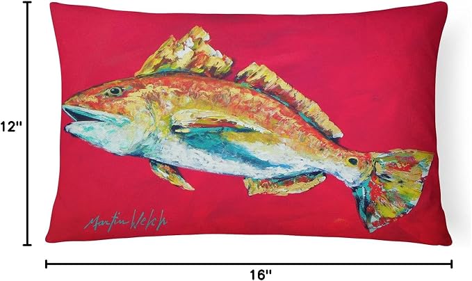 Caroline's Treasures MW1103PW1216 Fish - Red Fish Woo Hoo Canvas Fabric Decorative Pillow Machine Washable, Indoor Outdoor Decorative Pillow for Couch, Bed or Patio, 12HX16W