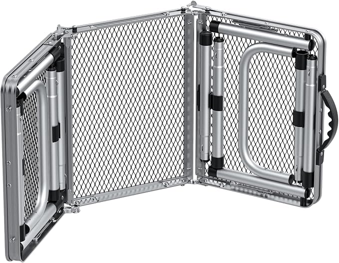GARLLEN Folding Grill Table, 3 Adjustable Height Portable BBQ Table with Heat-Resistant Mesh Tabletop, Lightweight Aluminum Camping Tables for Outdoor, Grill, Picnic, 34.2" L x 15.7" W, Silver